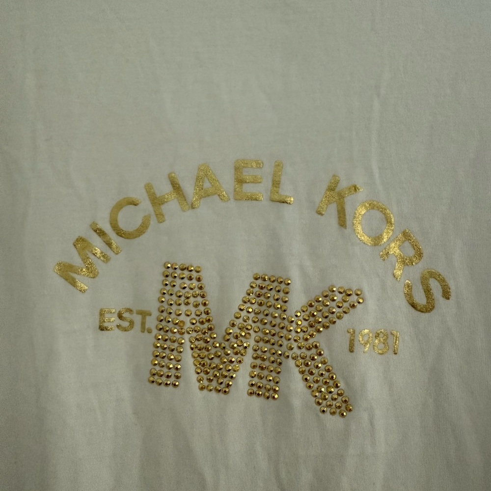 3 for $25 Michael Kors Gold logo Rhinestone long sleeve t shirt ties on side - Picture 6 of 6